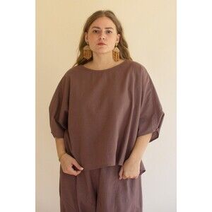 LA LOU Short-Sleeve Blouse Natural Color Mulberry OS